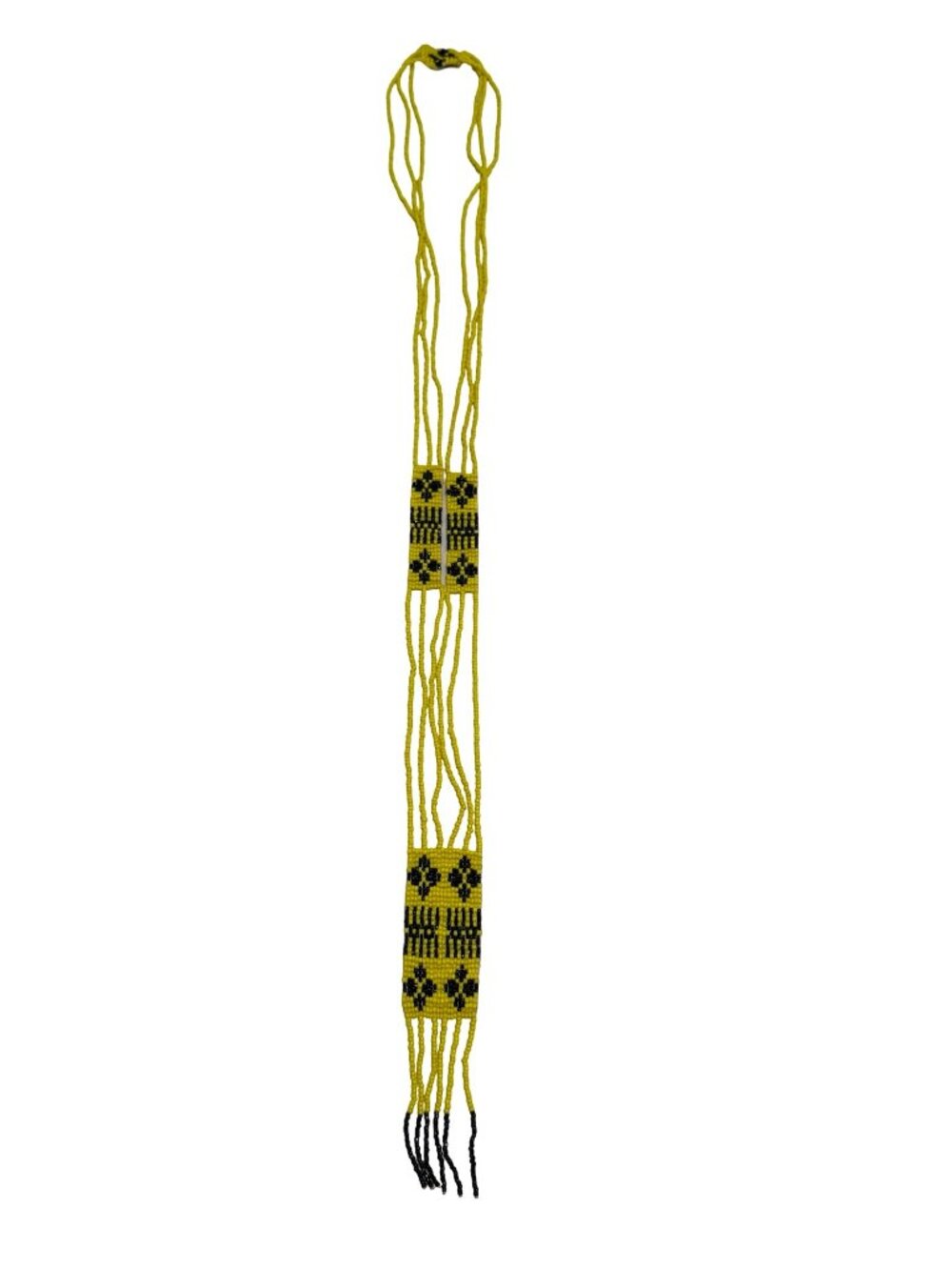Vintage Yellow Black Seed Bead Necklace Tribal Ethnic Beaded Strand 38 Inch